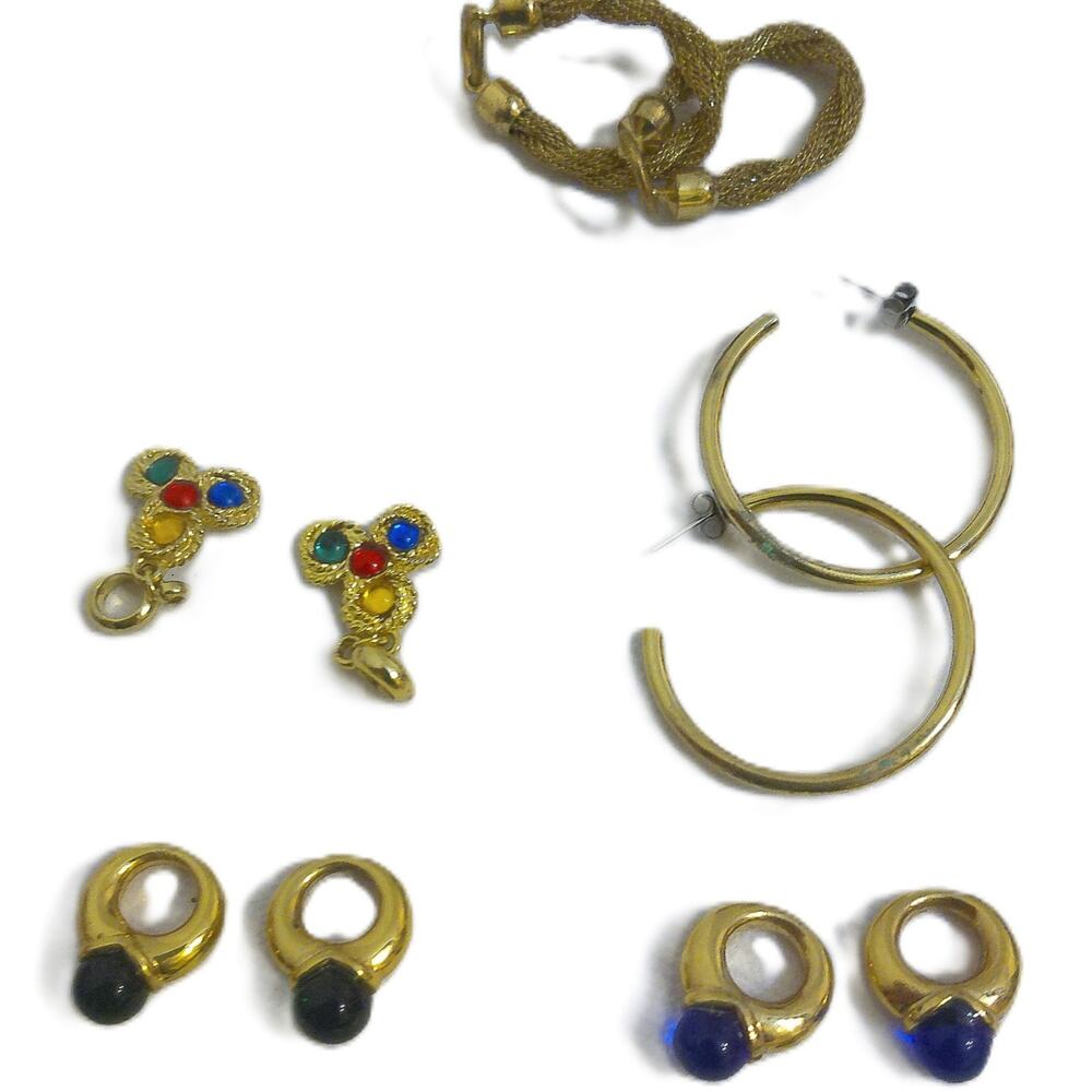 Vintage Interchangeable Earring Set Gold Hoops with 5 Pairs Mixed Dangles